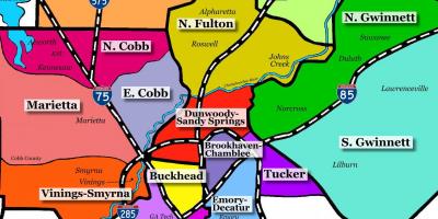 Kaart van Atlanta voorsteden