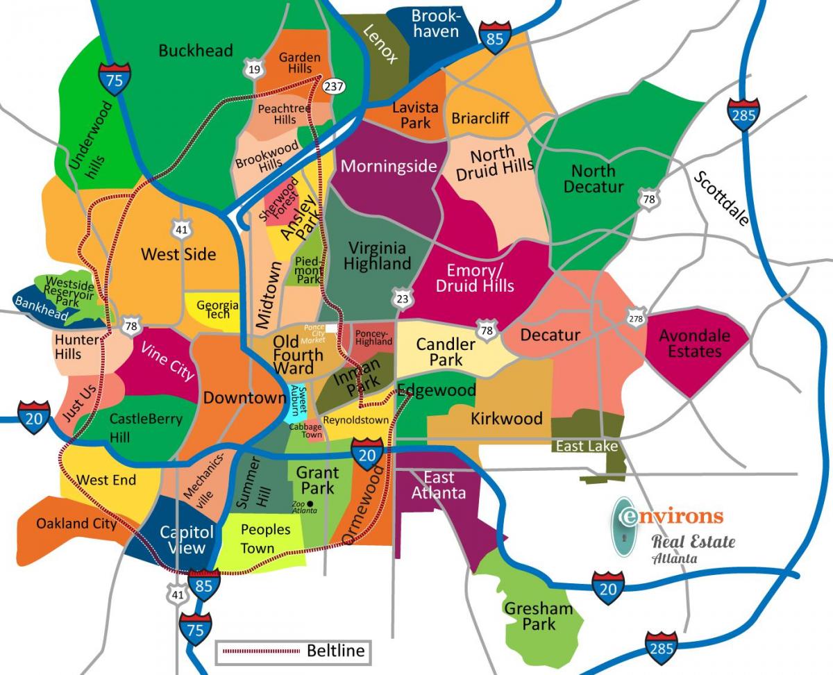 kaart van Atlanta wijken