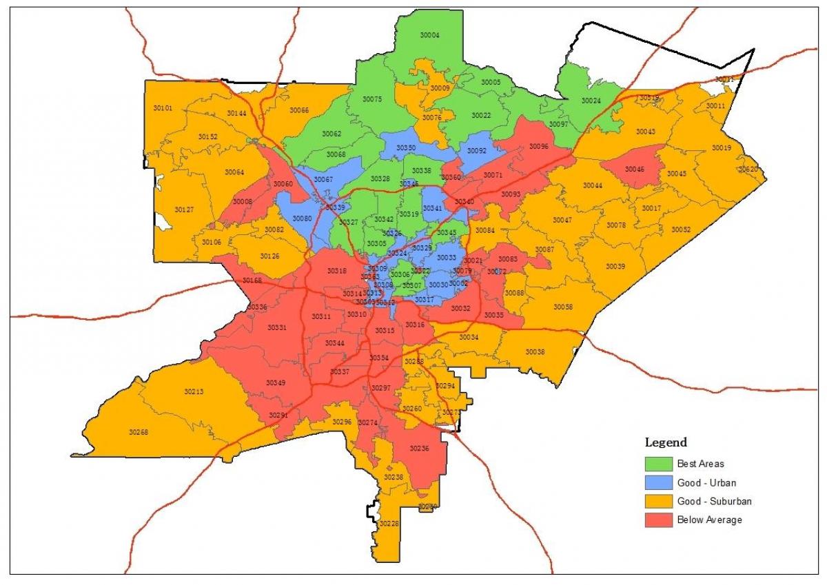 postcode kaart van Atlanta