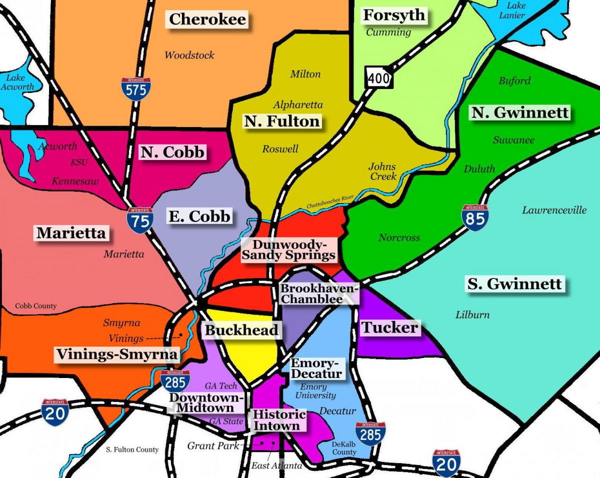kaart van Atlanta voorsteden