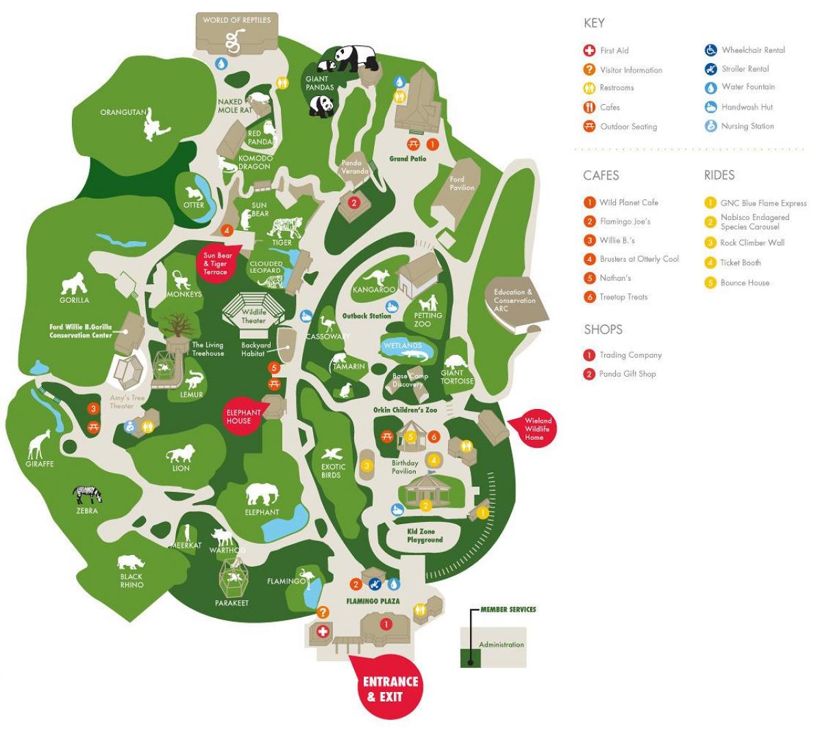 kaart van de dierentuin van Atlanta